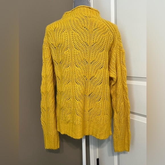 J. Crew Pointelle Cable Knit Alpaca Blend Mock Neck Yellow/ Rich Gold Sweater - Picture 6 of 9